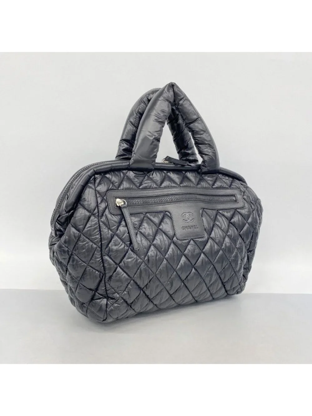 Chanel Handbag Coco Cocoon Nylon Black Silver